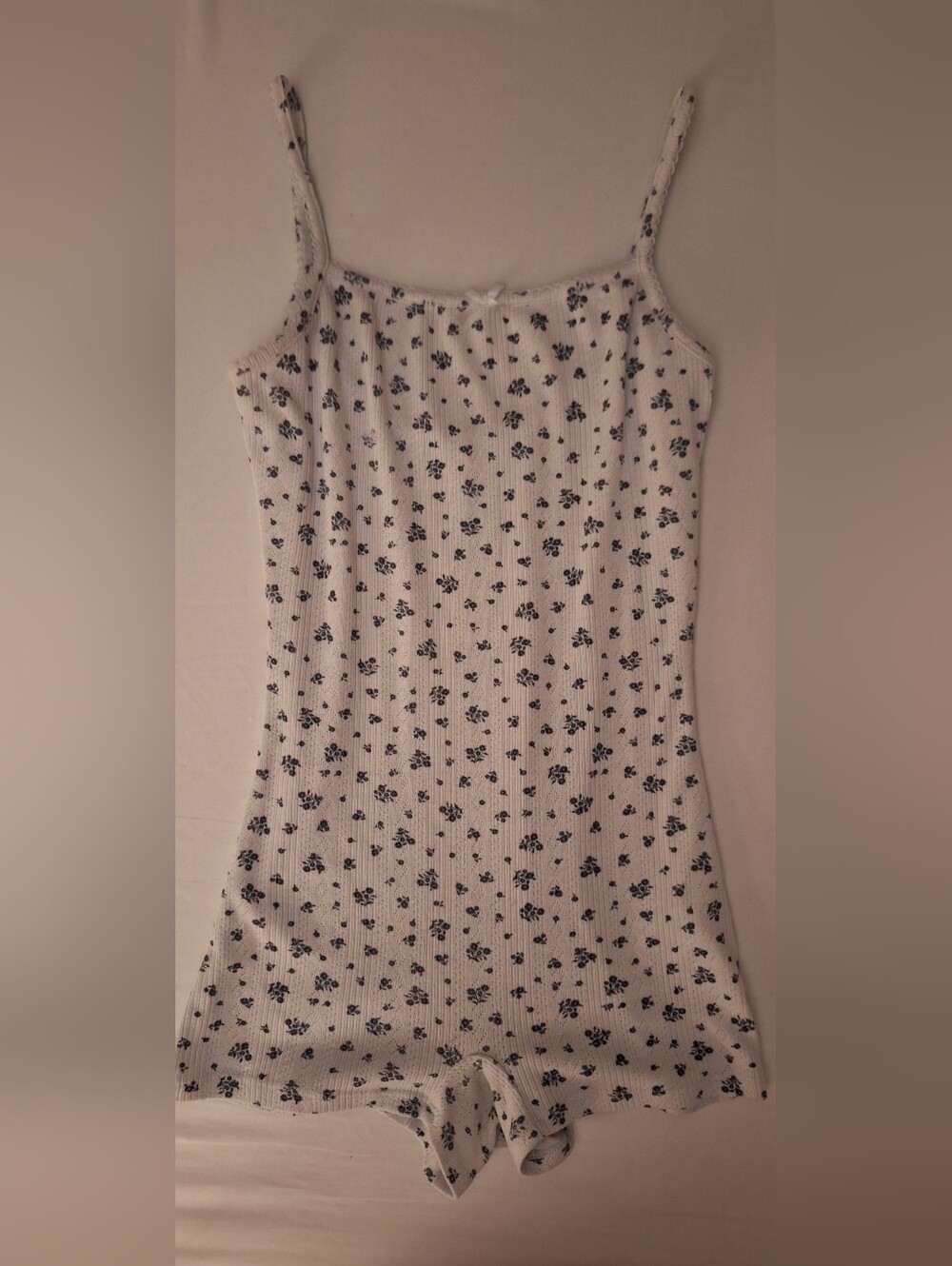 Ribbed Floral Romper Onesie Blue N White